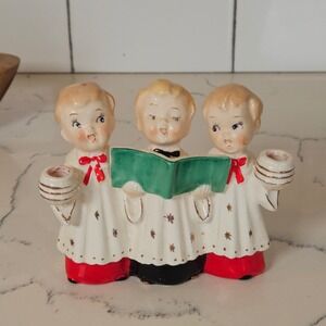 VTG Commodore 3 Choir Boys Candleholder MCM Christmas Ceramic Kitschy Figurine